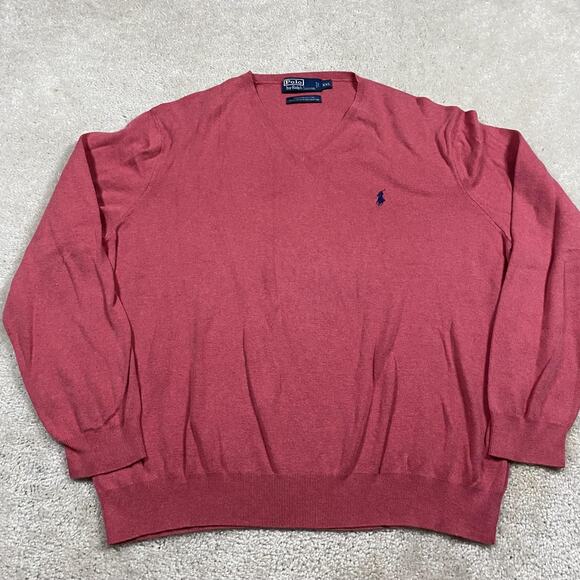 Polo by Ralph Lauren Other - Polo By Ralph Lauren Sweater Mens 2XL Pink Pima Cotton V Neck Knit Pullover Pony